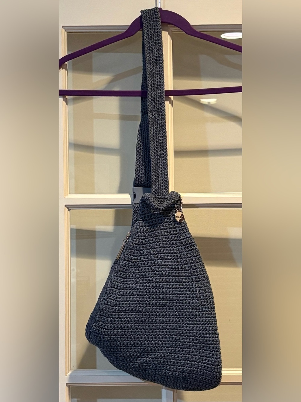 The Sak Denim Blue Crochet Slouchy Hobo Shoulder Bag